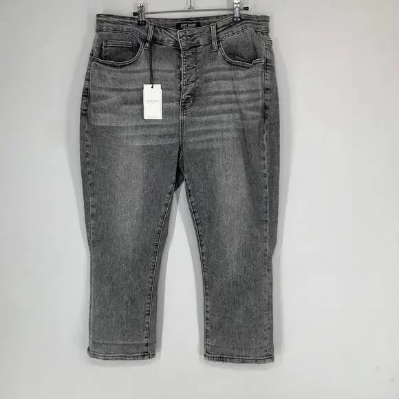 Judy Blue Women Full Size Button Fly High Waist Cuffed Capris 24 Gray Denim 23 - Picture 4 of 15